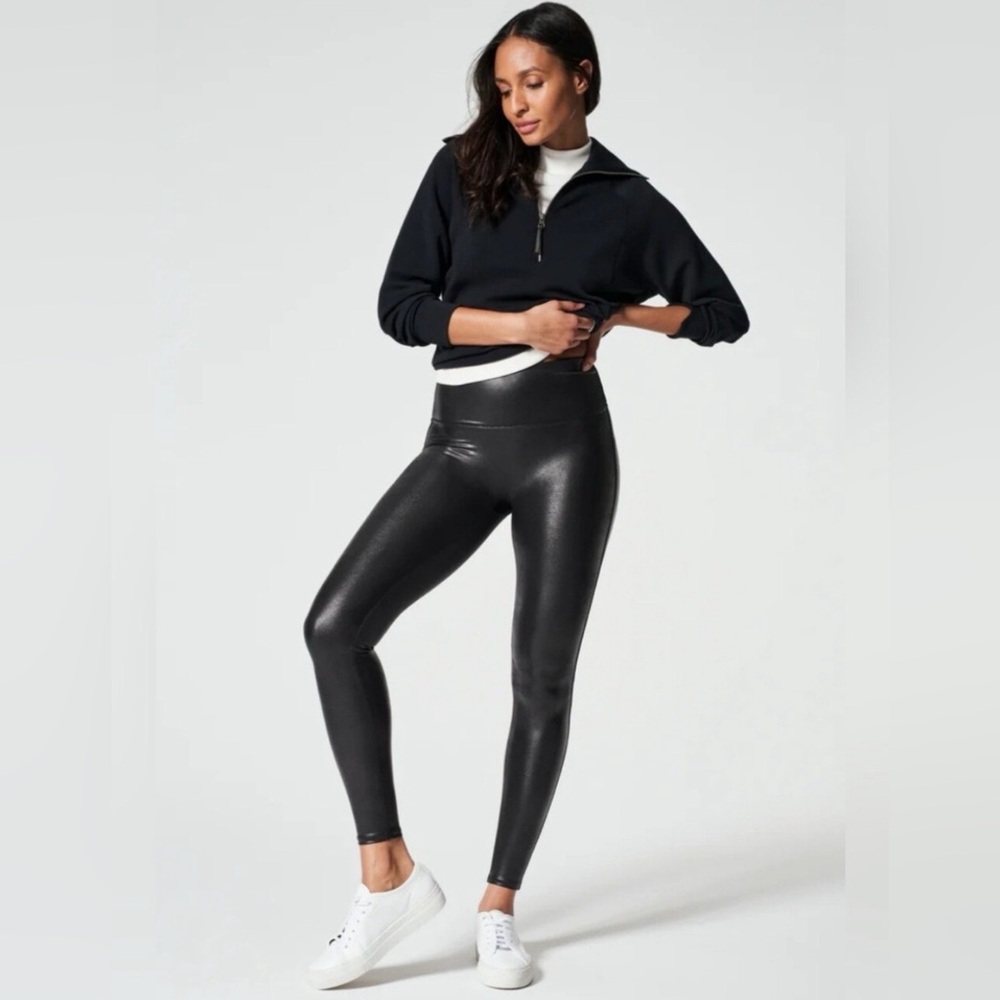 Spanx High-Waist Black Faux-Leather Black Leggings Size S